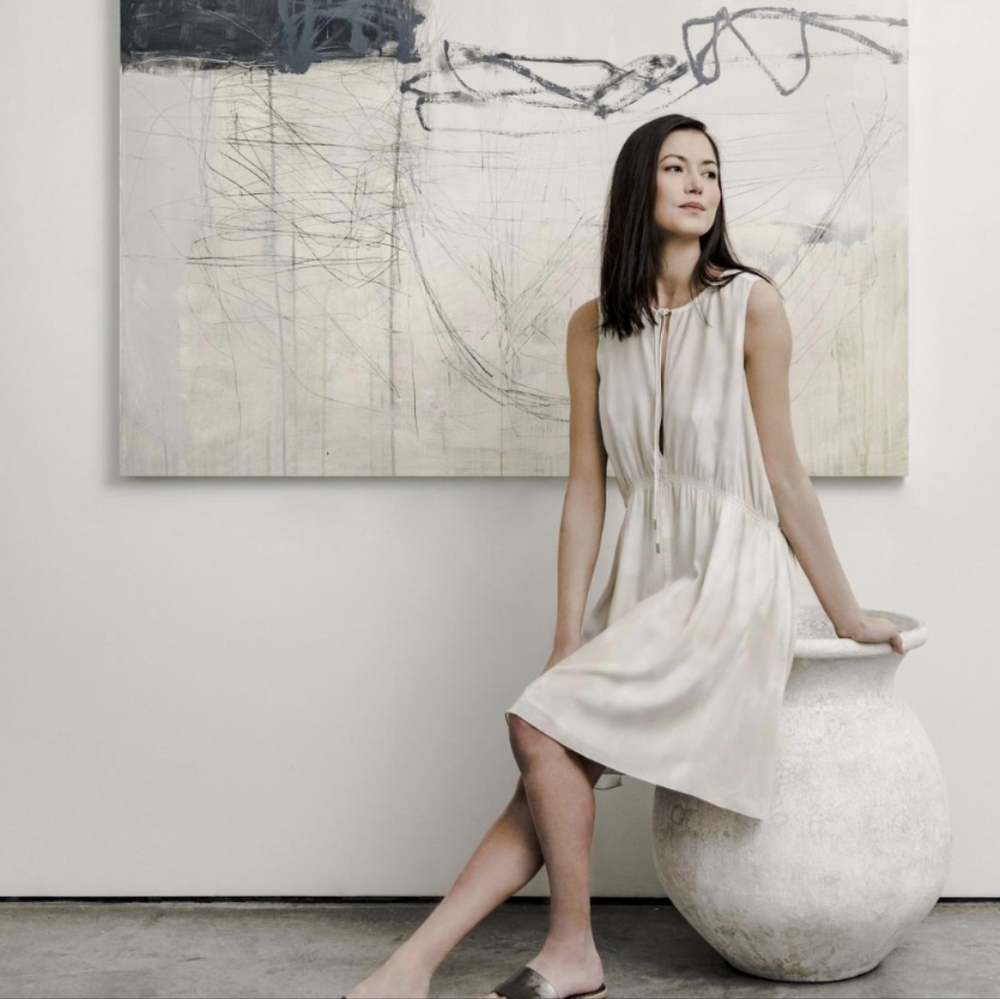 ATM Watercolor Minimalist Sheer Lined Gray Clouds Effect dress Fairy Core Sz S